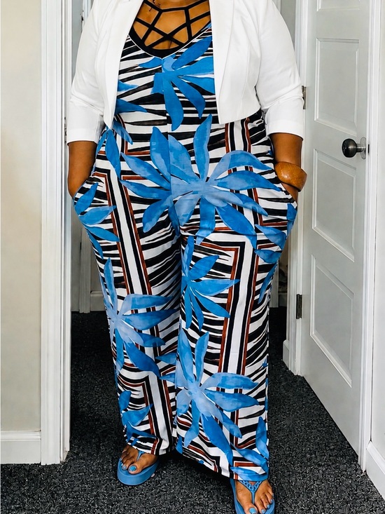 T.J.Maxx Pants - T.J.Maxx Blue Floral Jumpsuit 3X